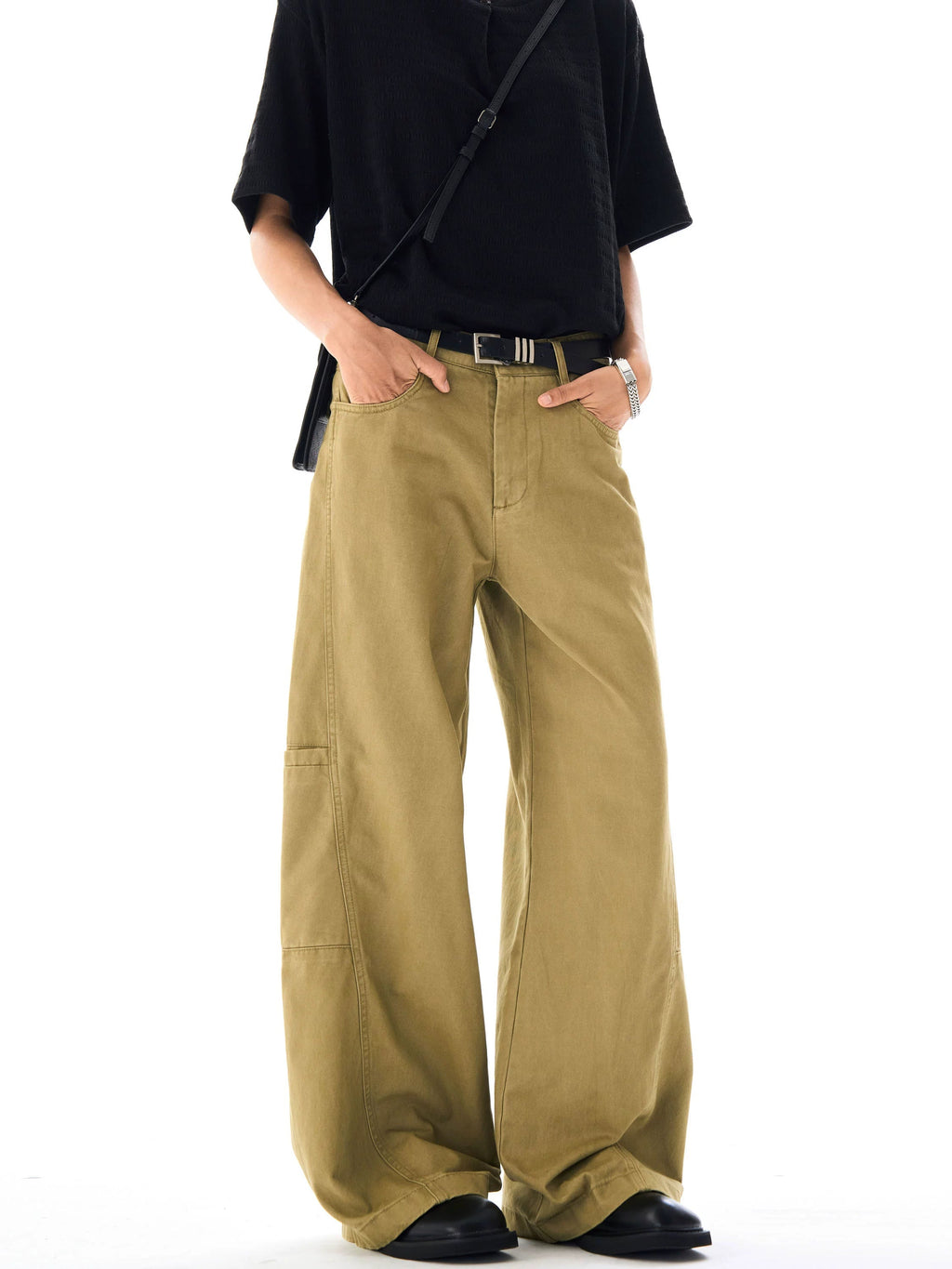 Deconstructed Design Khaki Overalls Pants  OR0262