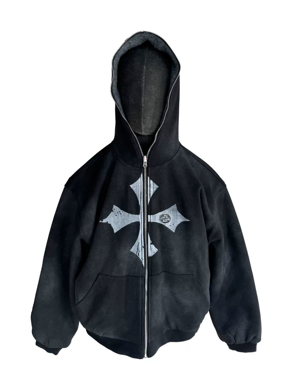 Vintage Washed Cross Zip Hoodie  OR0283