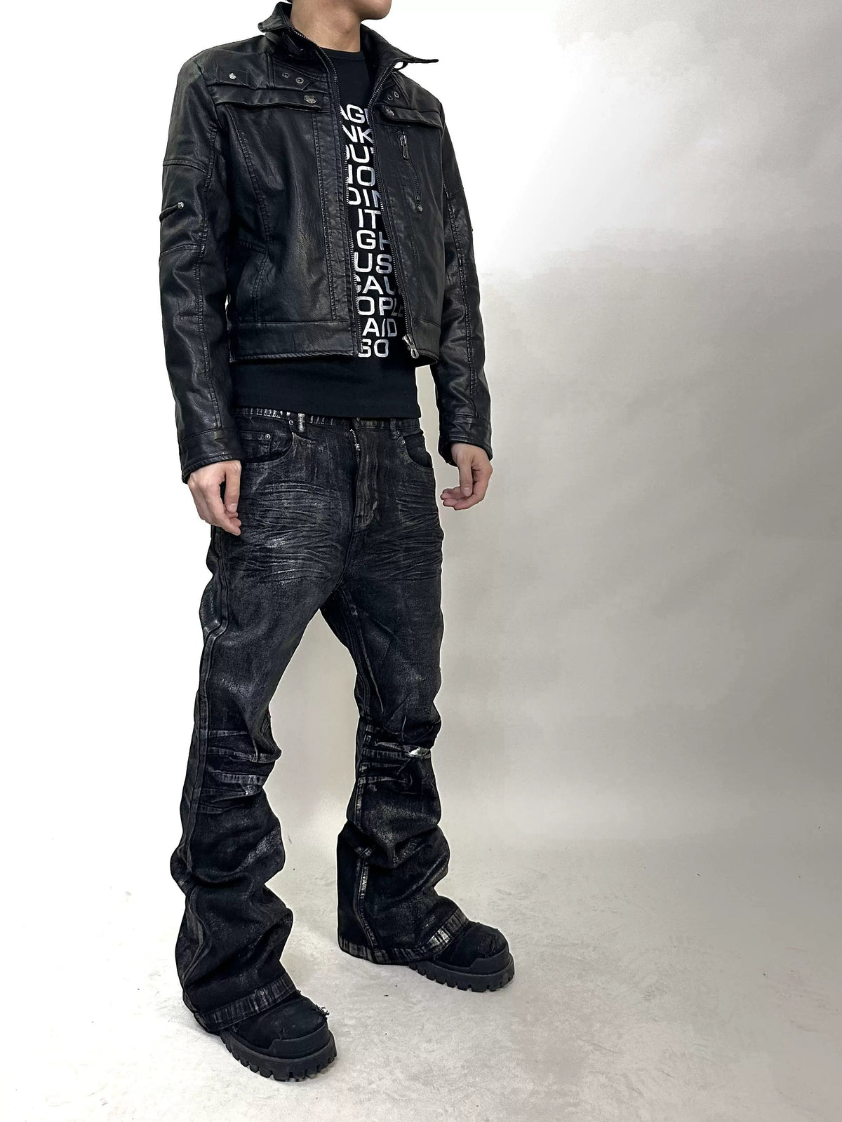 Two-tone Waxed Denim Pants  OR0298
