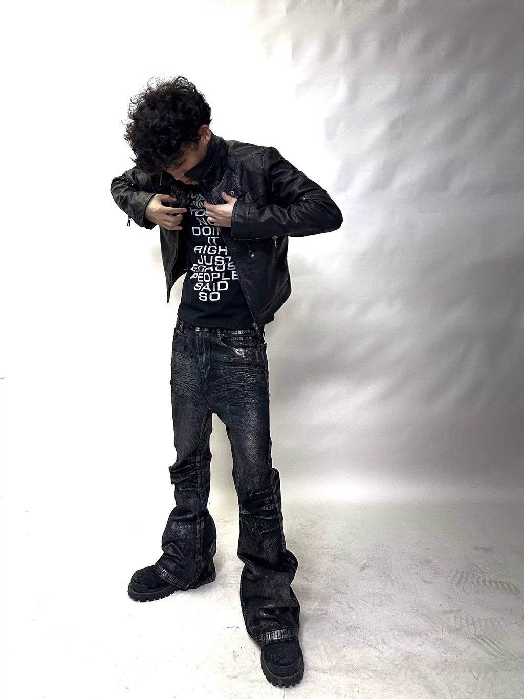 Two-tone Waxed Denim Pants  OR0298
