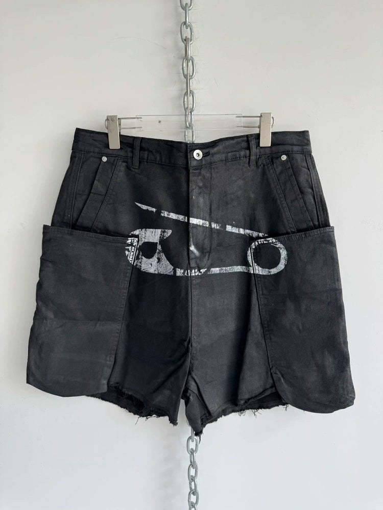 Washed Distressed Waxed Shorts  OR0311