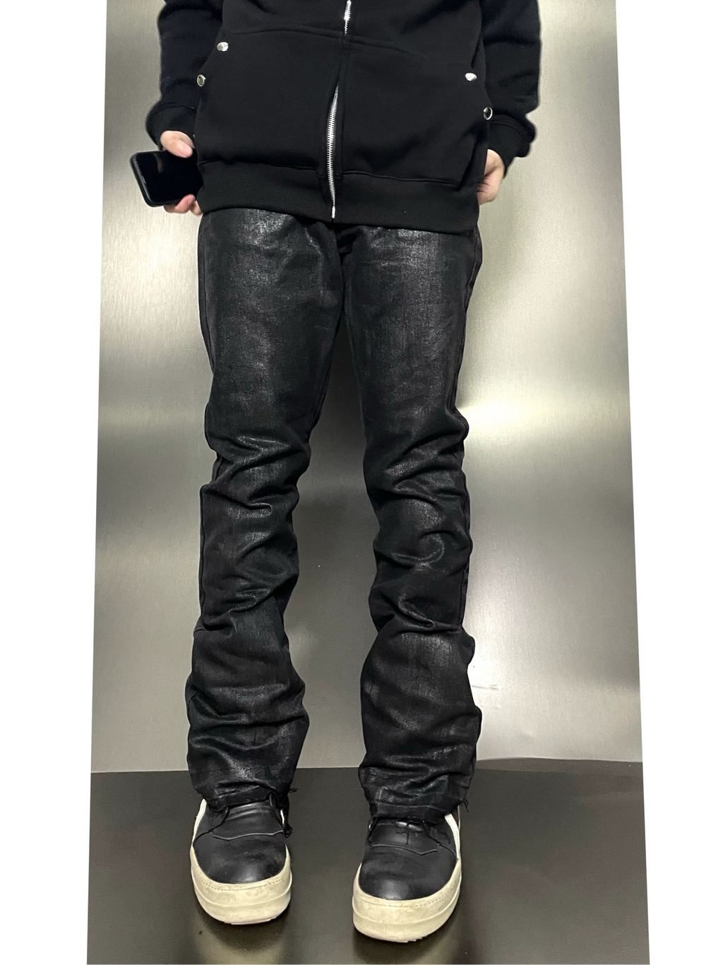 Micro-flared Destroyed Wax Pants  OR0322