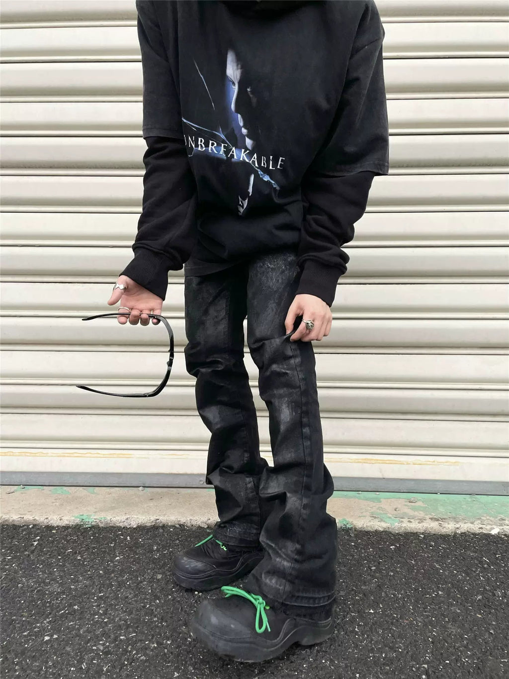Micro-flared Destroyed Wax Pants  OR0322