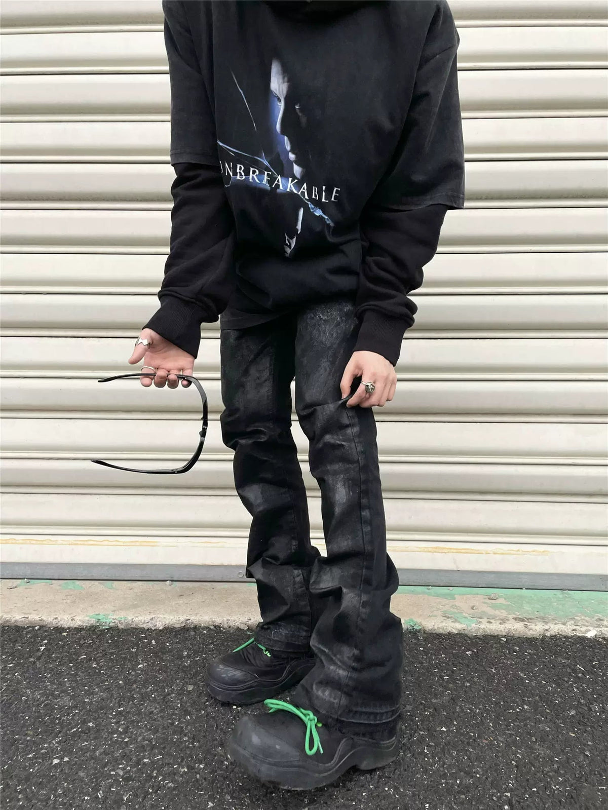 Micro-flared Destroyed Wax Pants  OR0322