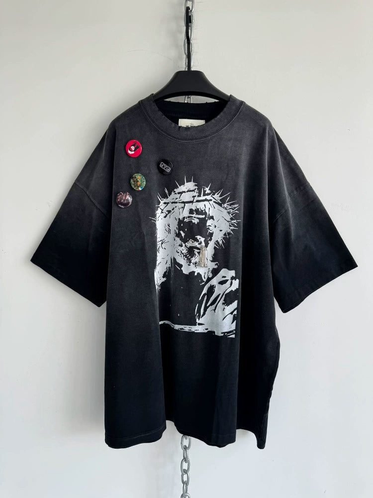 Spray-dyed Washed Badge Tee  OR0329
