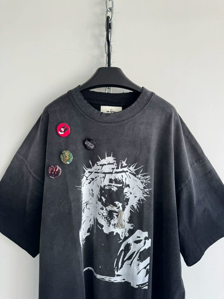 Spray-dyed Washed Badge Tee  OR0329