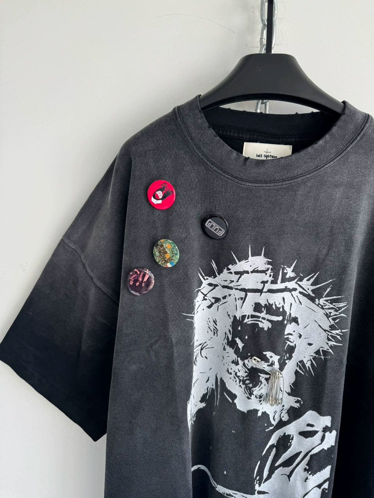 Spray-dyed Washed Badge Tee  OR0329