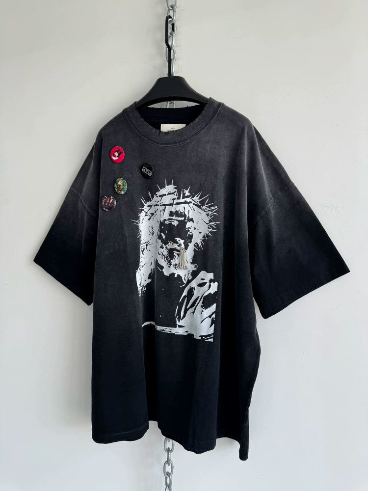 Spray-dyed Washed Badge Tee  OR0329