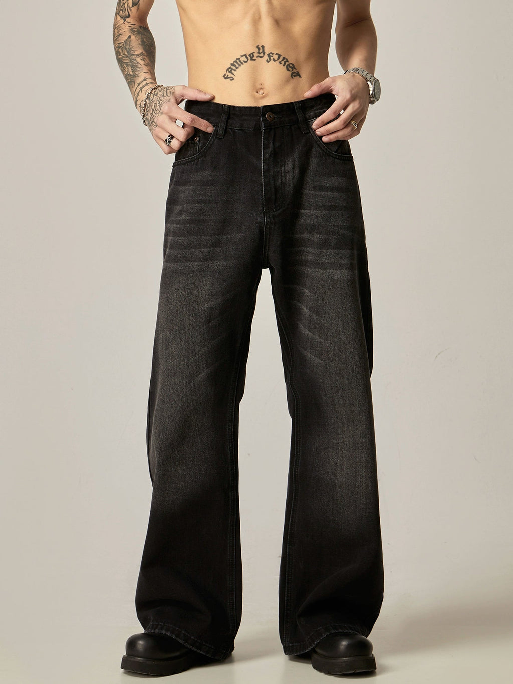 Retro Black Loose Straight Jeans  OR0362
