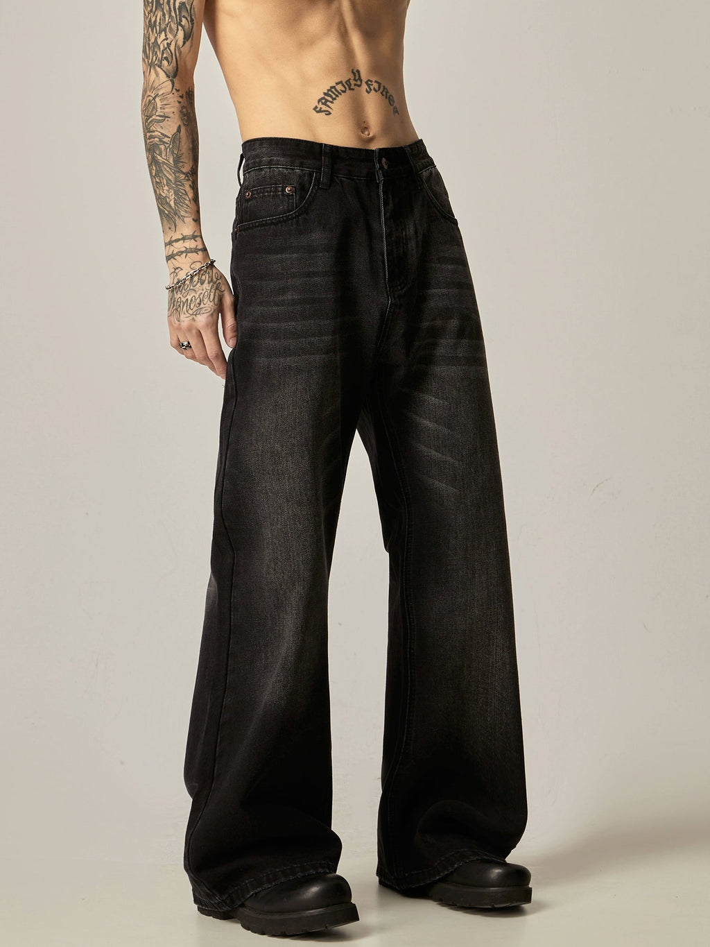 Retro Black Loose Straight Jeans  OR0362