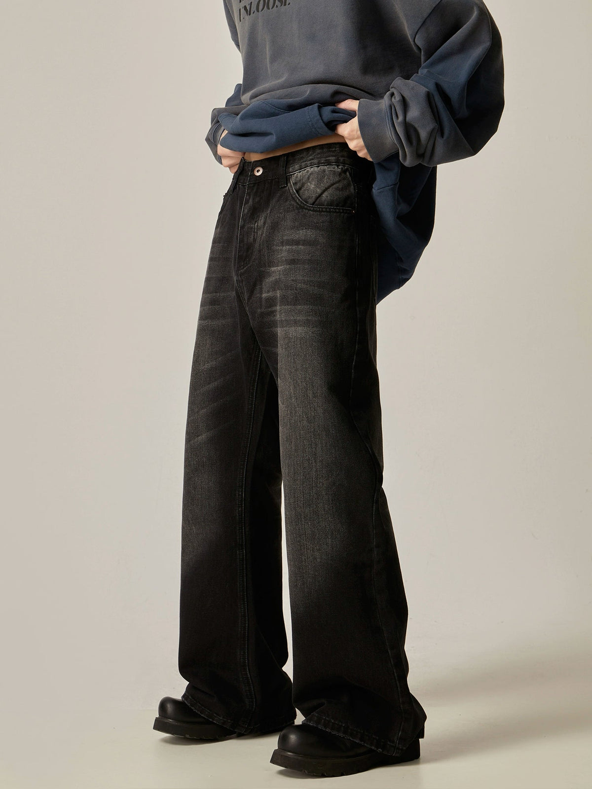 Retro Black Loose Straight Jeans  OR0362