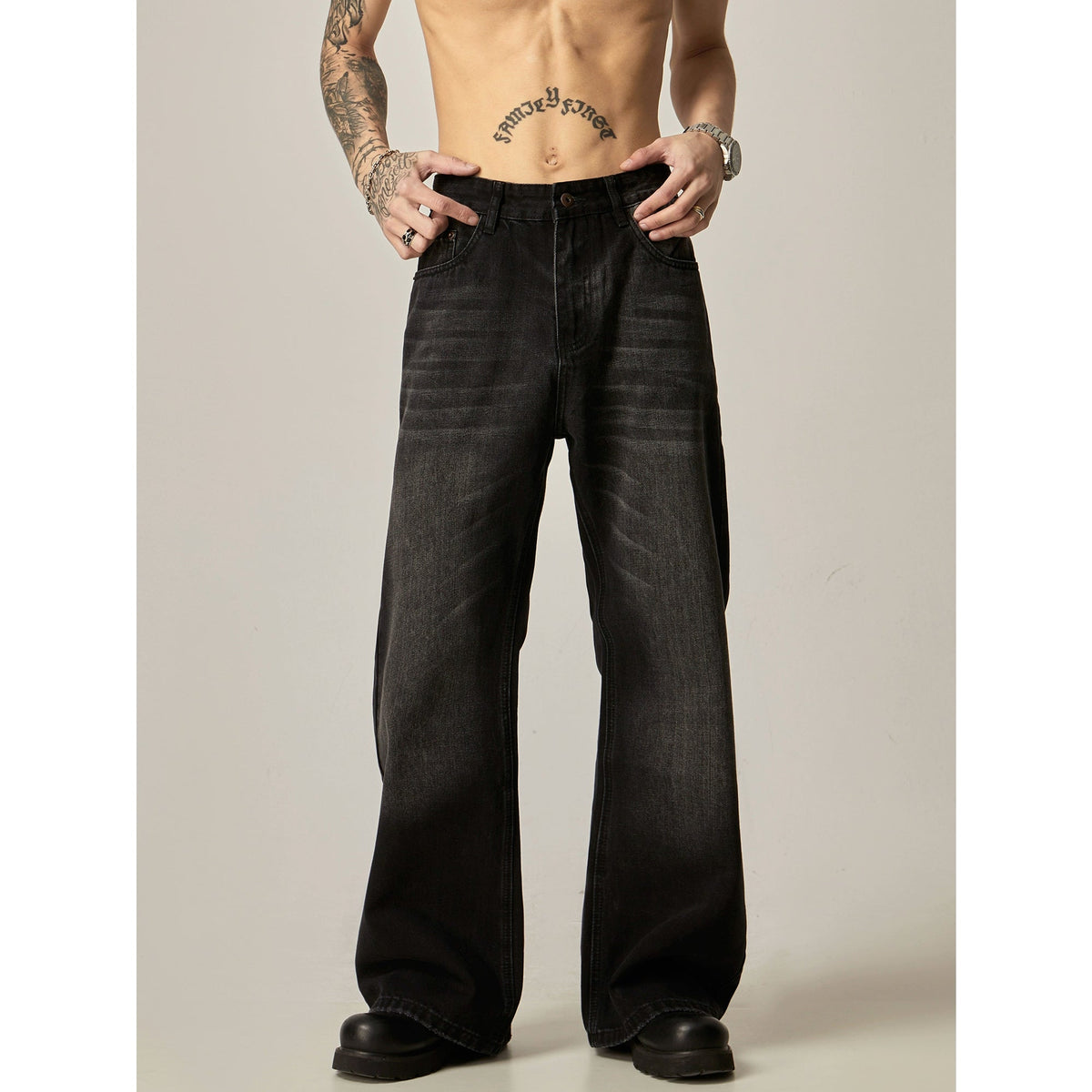 Retro Black Loose Straight Jeans  OR0362
