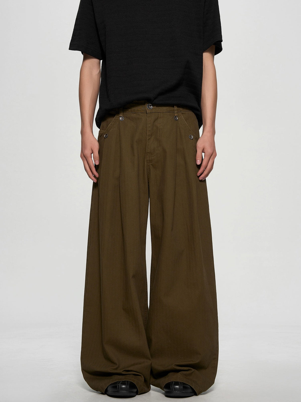 Retro Washed Pleated Straight Pants  OR0375