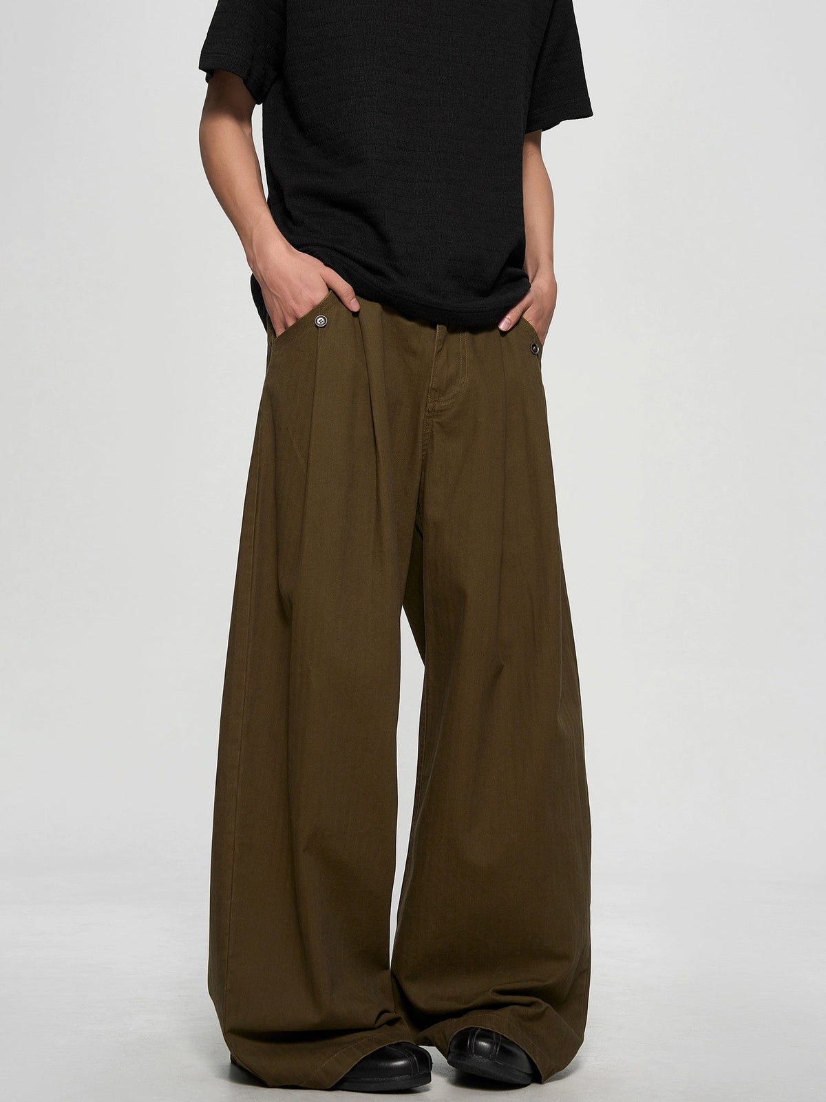 Retro Washed Pleated Straight Pants  OR0375