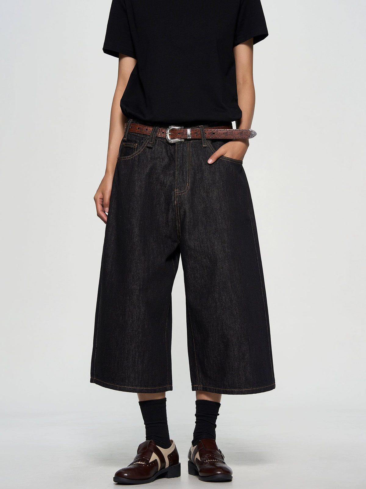 Washed Black Denim Shorts  OR0378