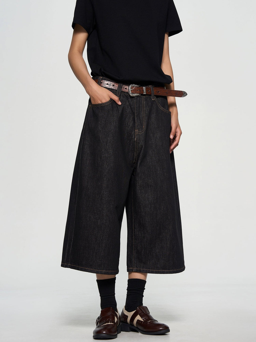 Washed Black Denim Shorts  OR0378