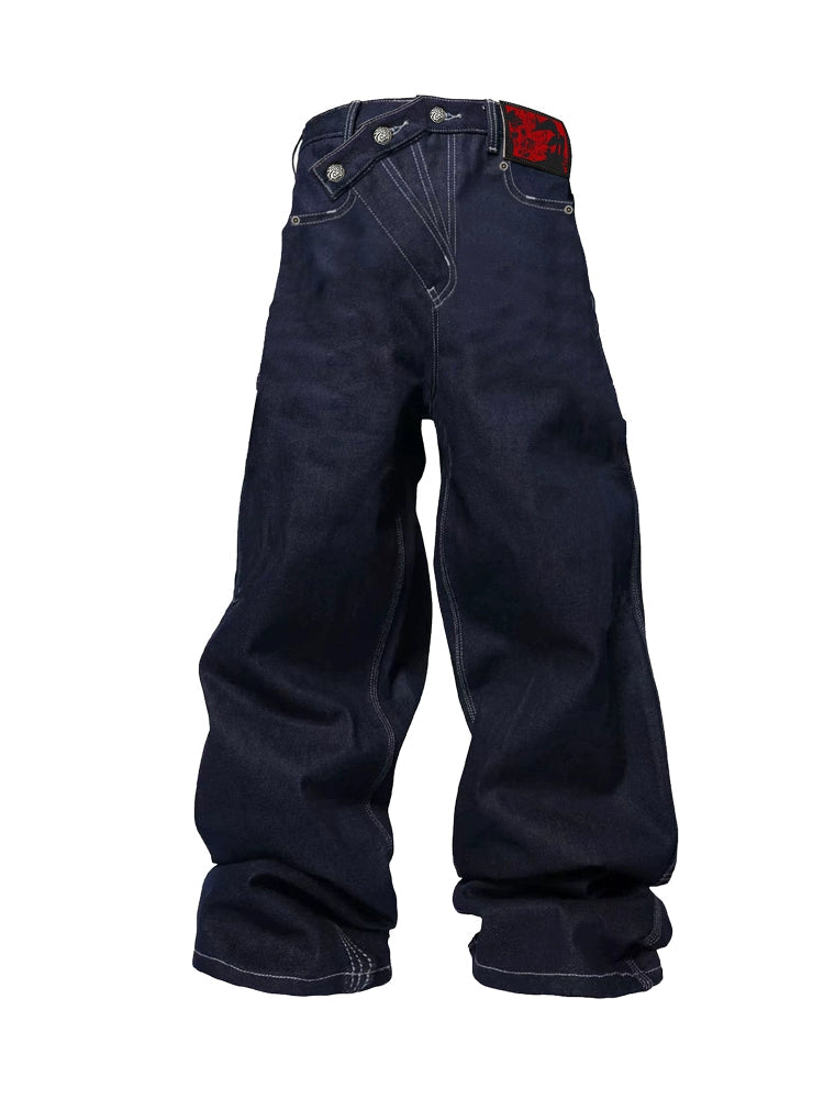 Placket Baggy Denim Pants  OR0384