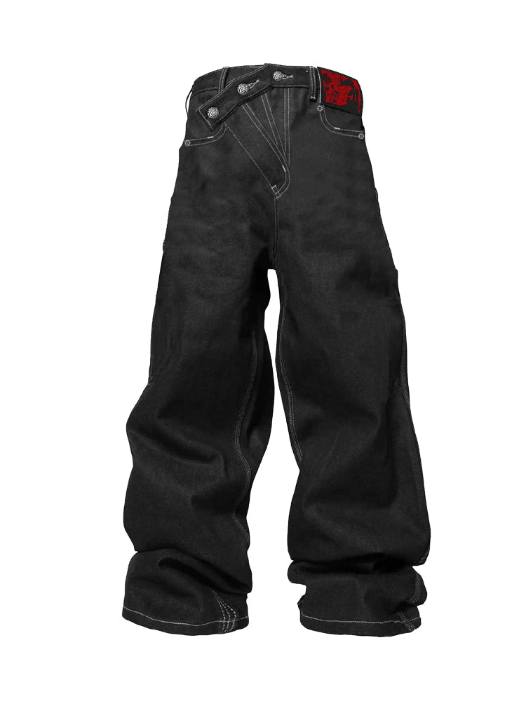 Placket Baggy Denim Pants  OR0384