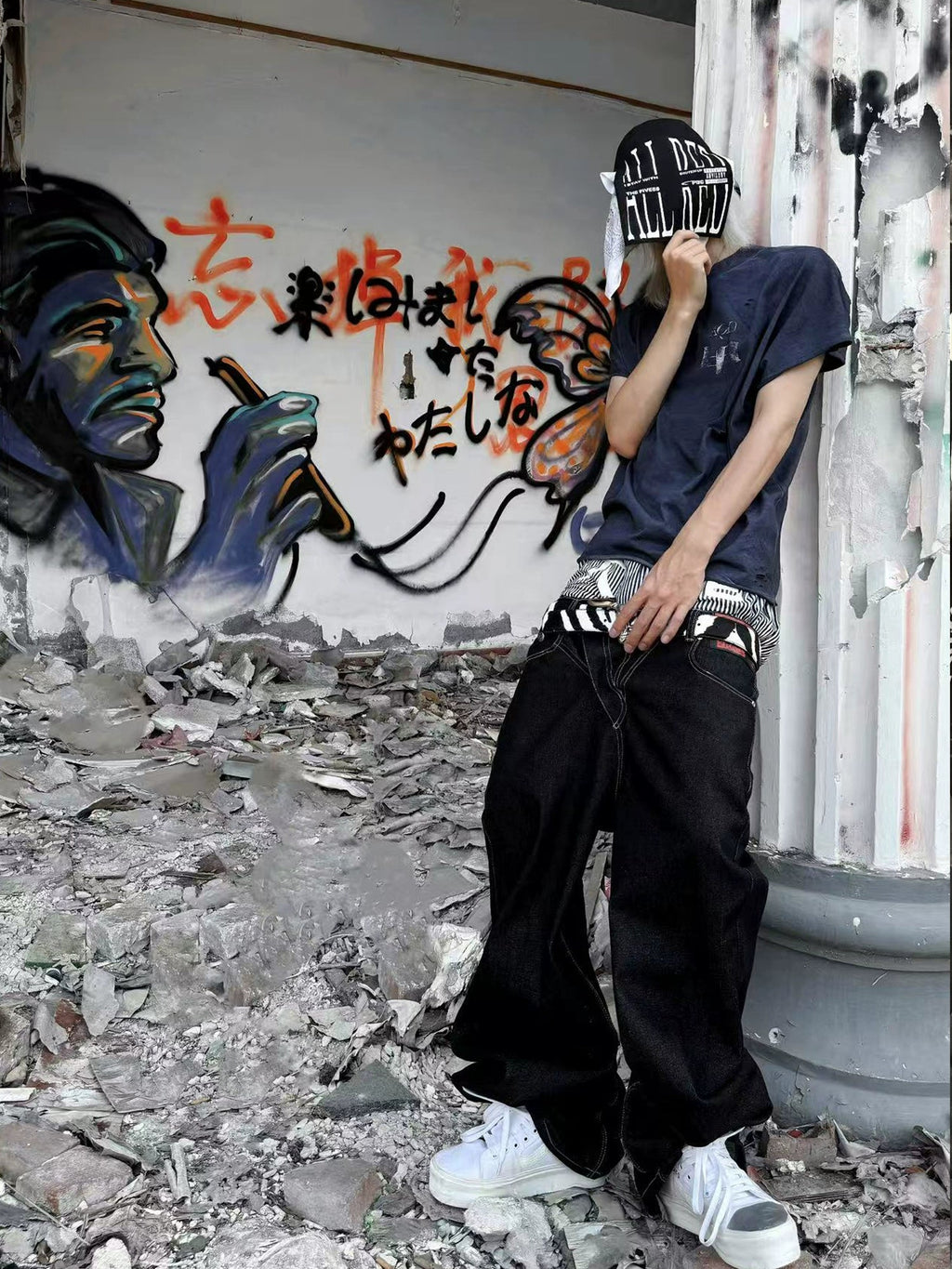 Placket Baggy Denim Pants  OR0384