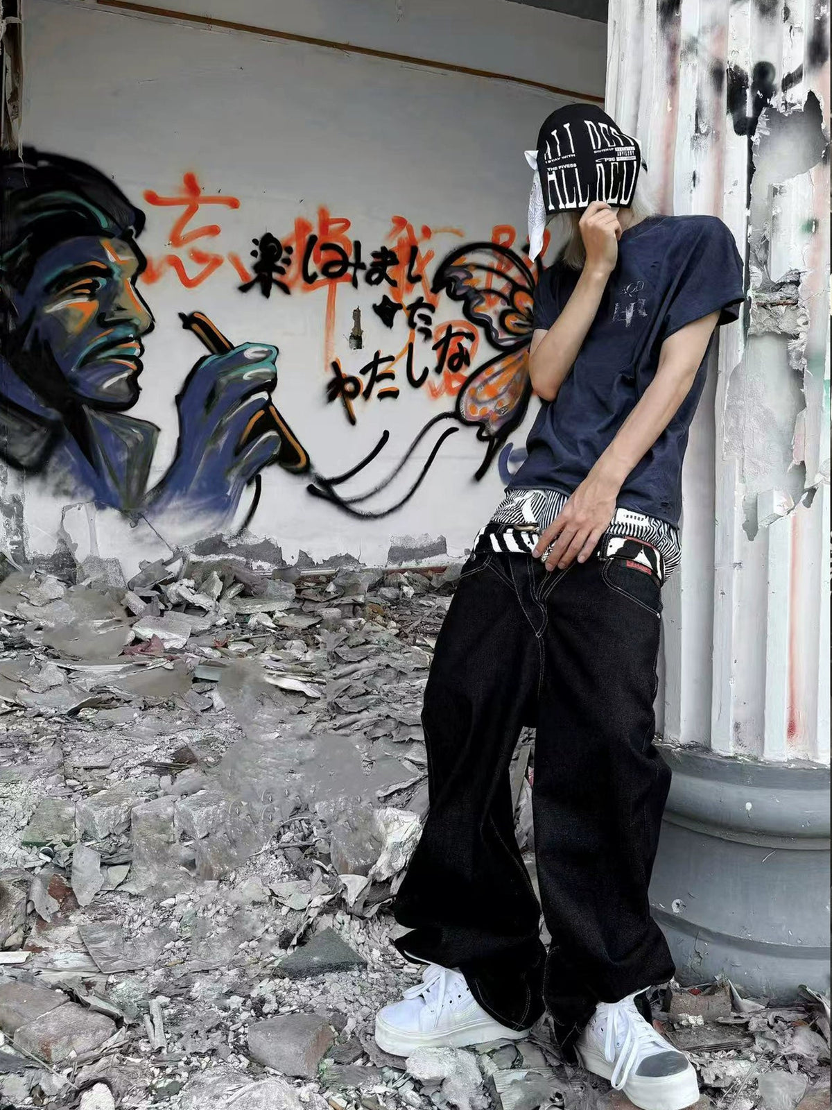 Placket Baggy Denim Pants  OR0384
