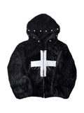 Fur Rivet Cross Zip Hoodie  OR0385