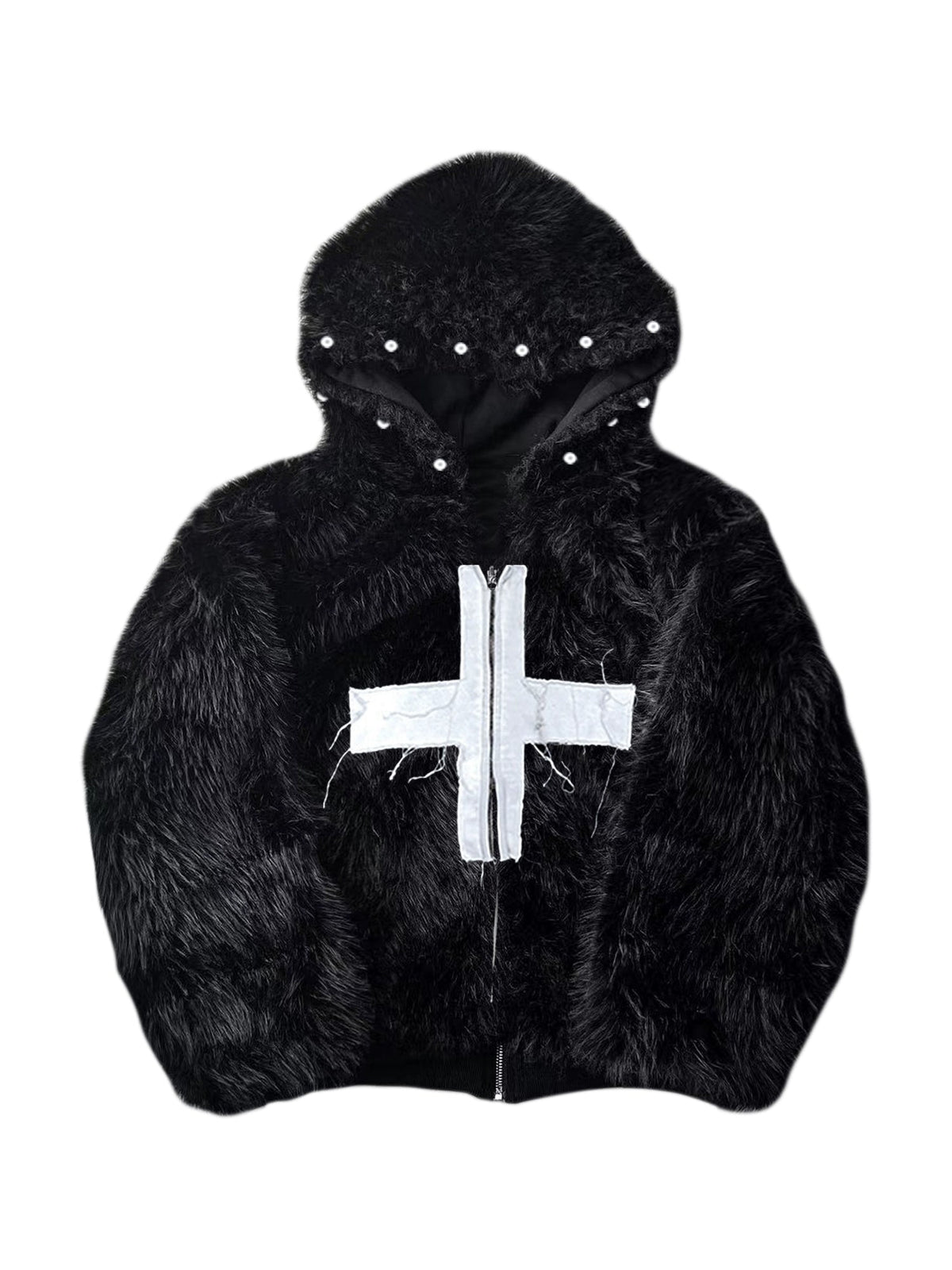Fur Rivet Cross Zip Hoodie  OR0385