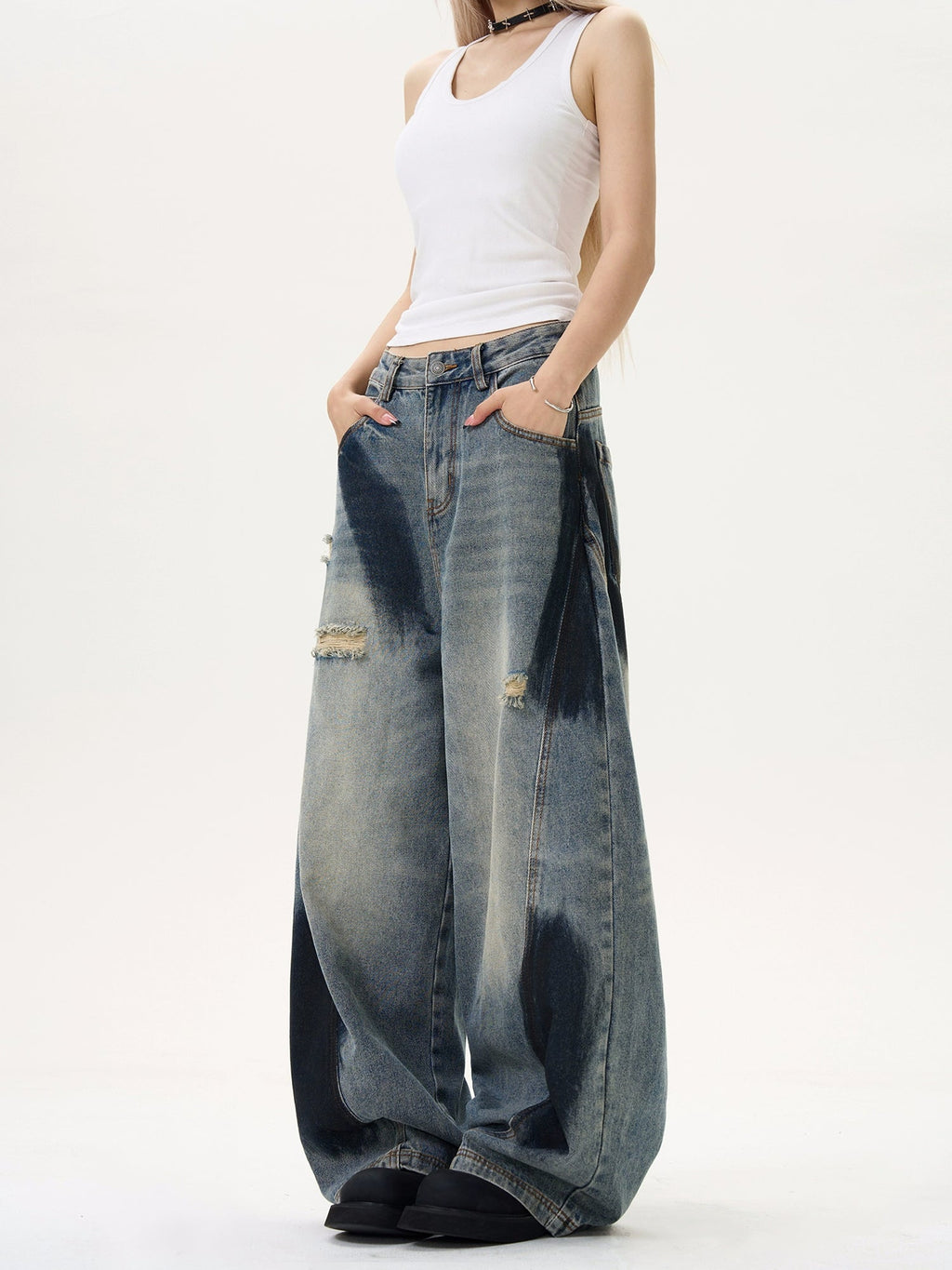 Machete Wide-leg Spray Denim Pants  OR0398