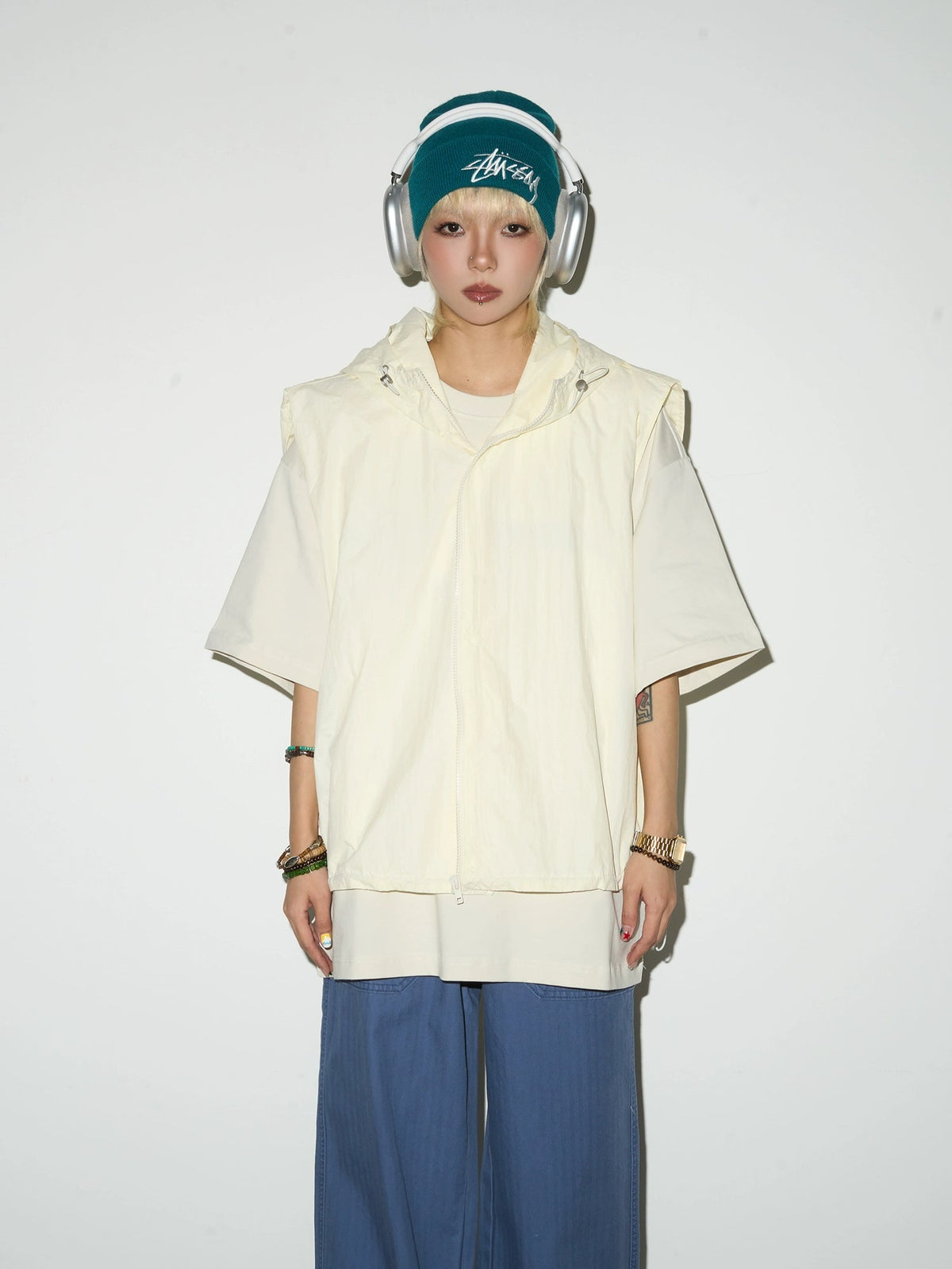 Splicing Hooded Nylon Vest  OR0402