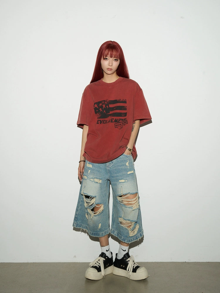 Ripped Cropped Dmage Denim Short  OR0415