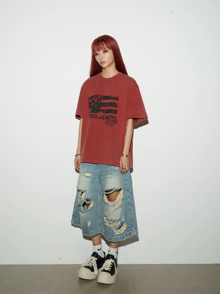 Ripped Cropped Dmage Denim Short  OR0415