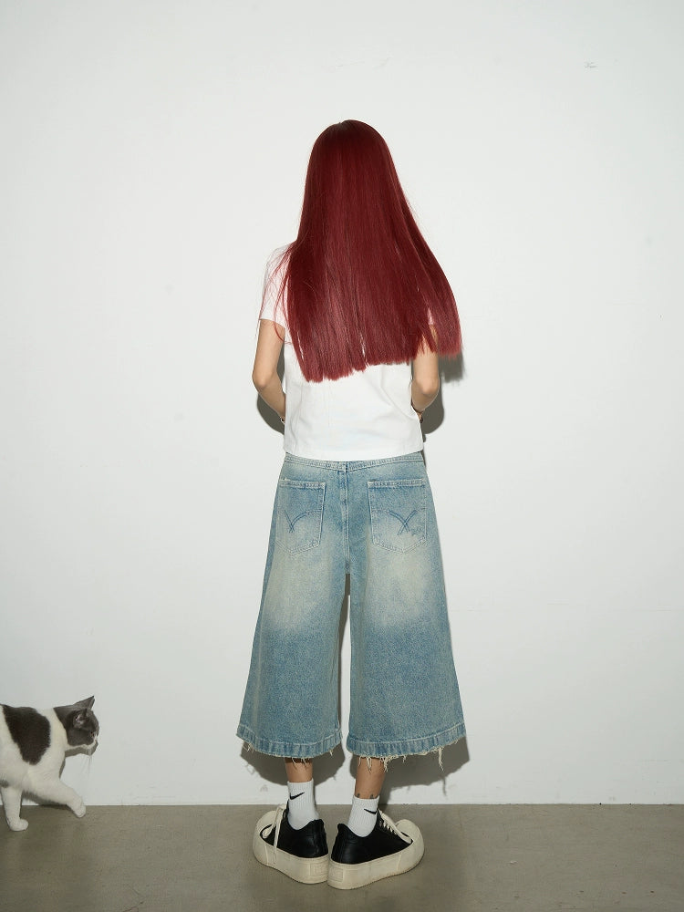 Ripped Cropped Dmage Denim Short  OR0415