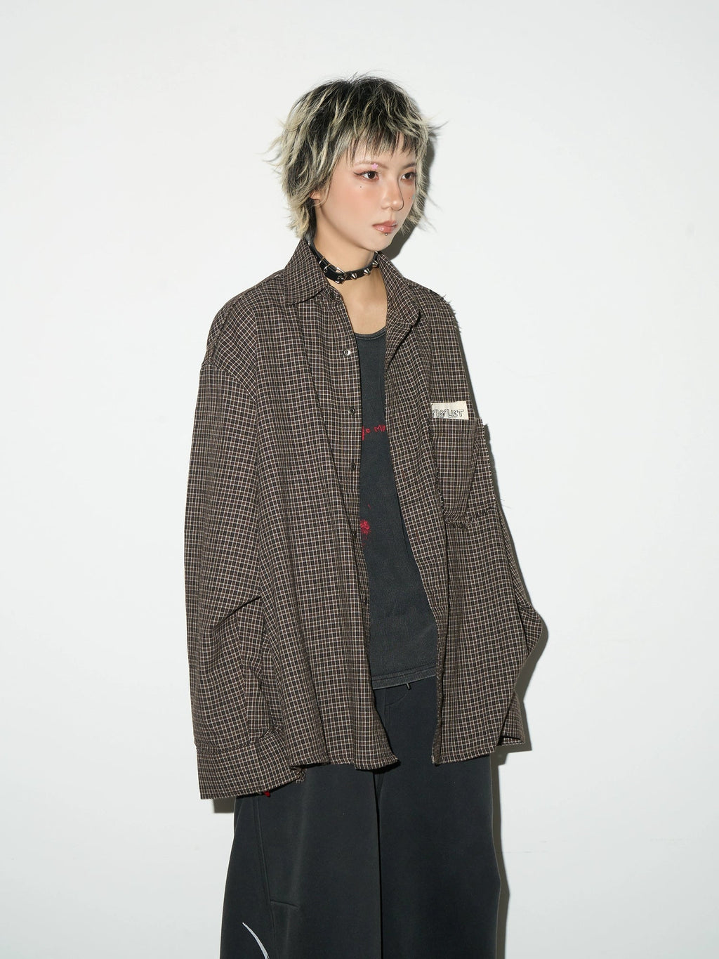 Patchwork Plaid Retro Maillard Brown Shirt  OR0418