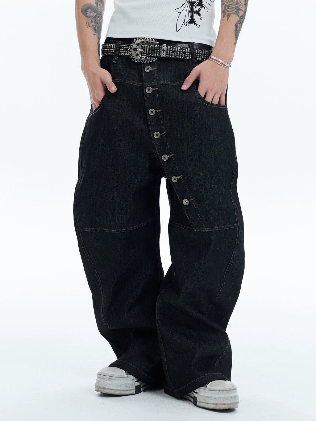 Curved Long-Breasted Baggy Jeans  OR0431