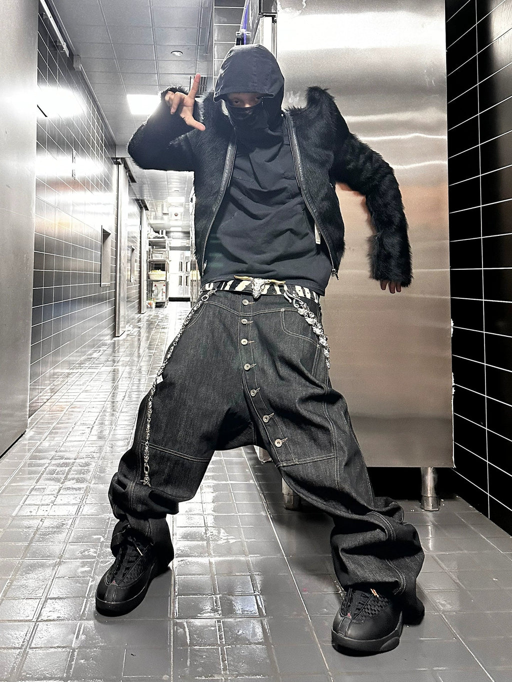 Curved Long-Breasted Baggy Jeans  OR0431