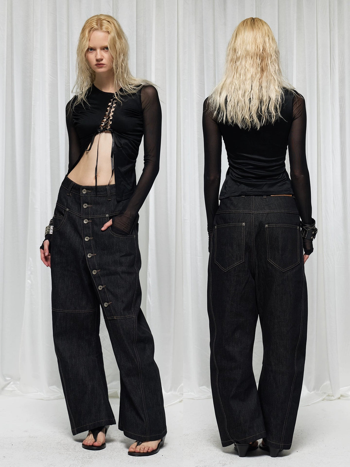 Curved Long-Breasted Baggy Jeans  OR0431
