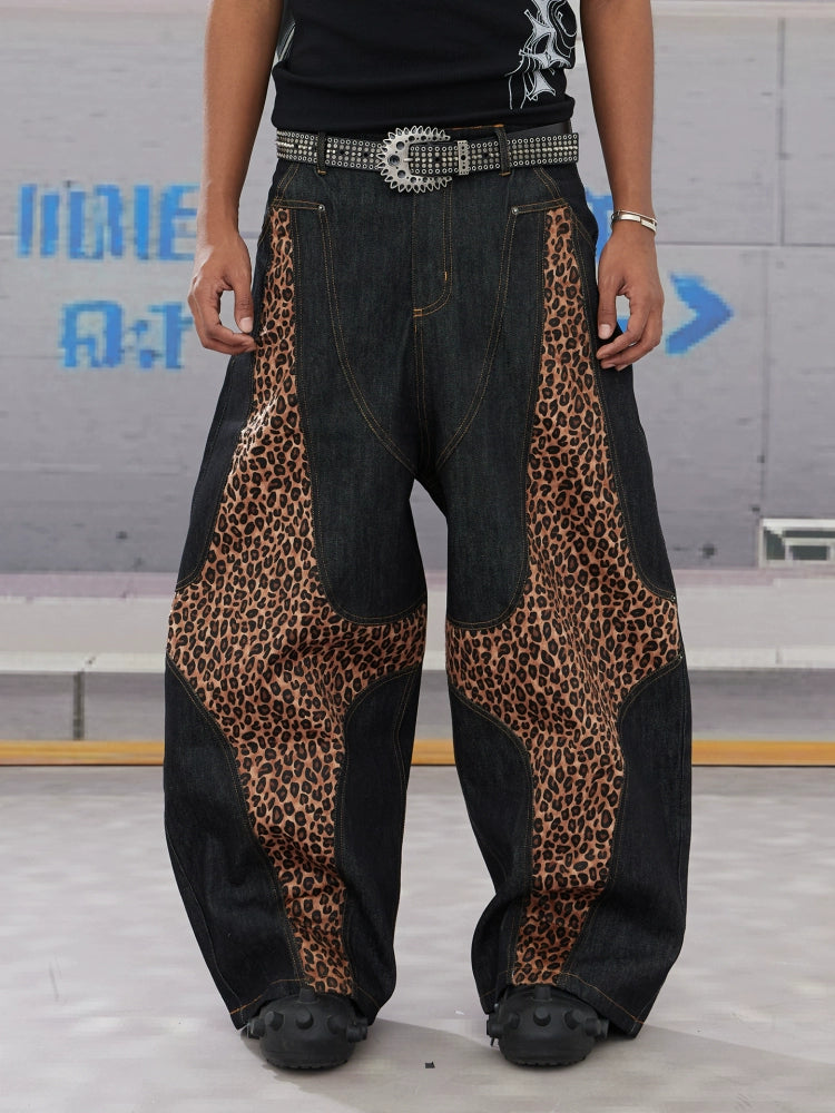 Patchwork Leopard Baggy Machete Jeans  OR0432