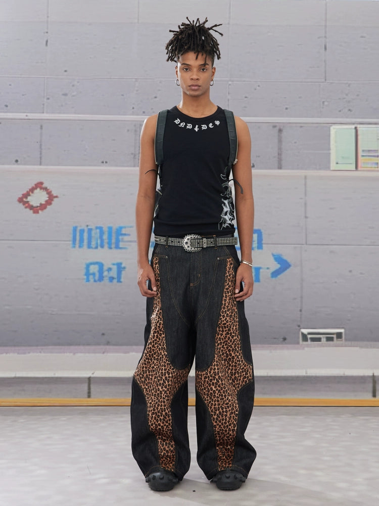 Patchwork Leopard Baggy Machete Jeans  OR0432