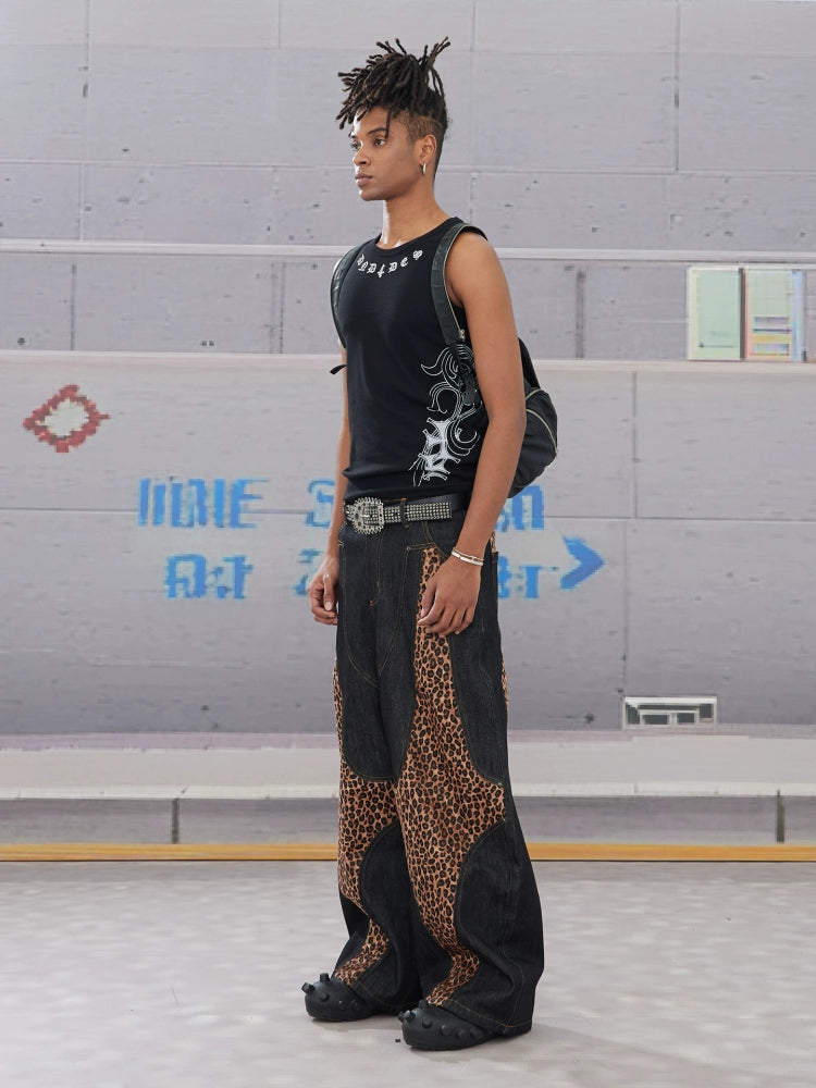 Patchwork Leopard Baggy Machete Jeans  OR0432