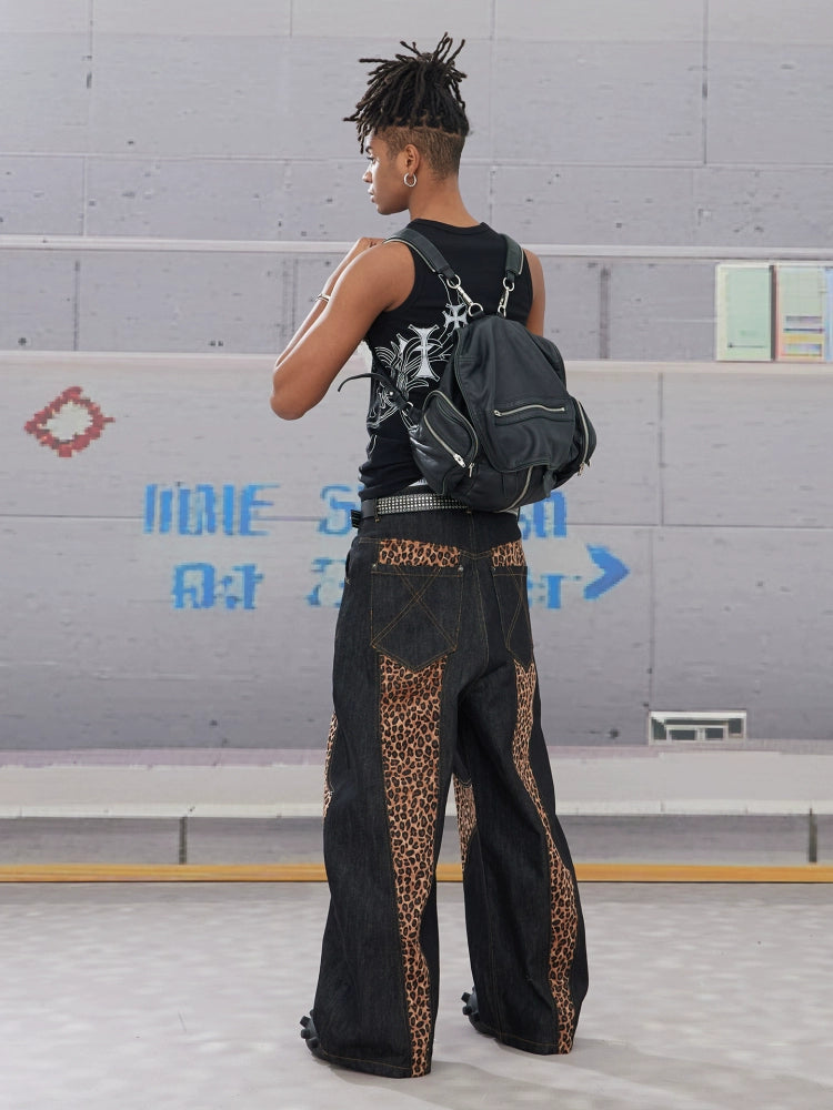 Patchwork Leopard Baggy Machete Jeans  OR0432