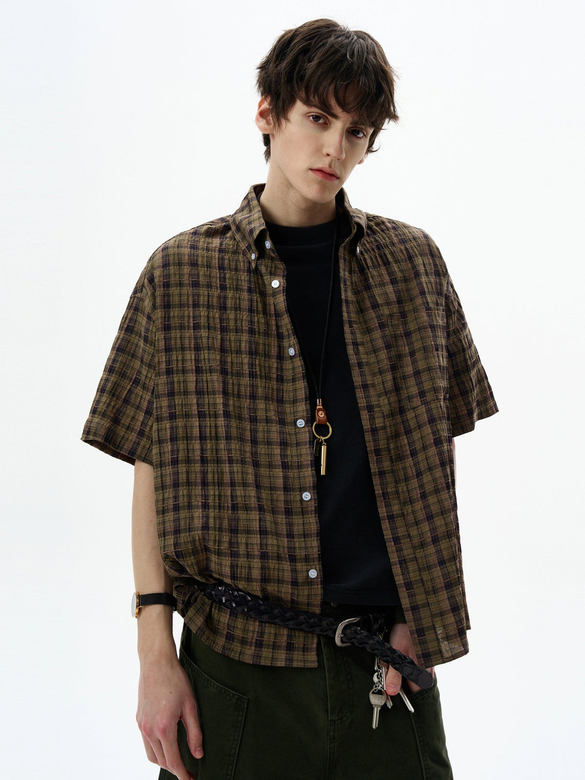 American Vintage Pleated Plaid Shirt  OR0435