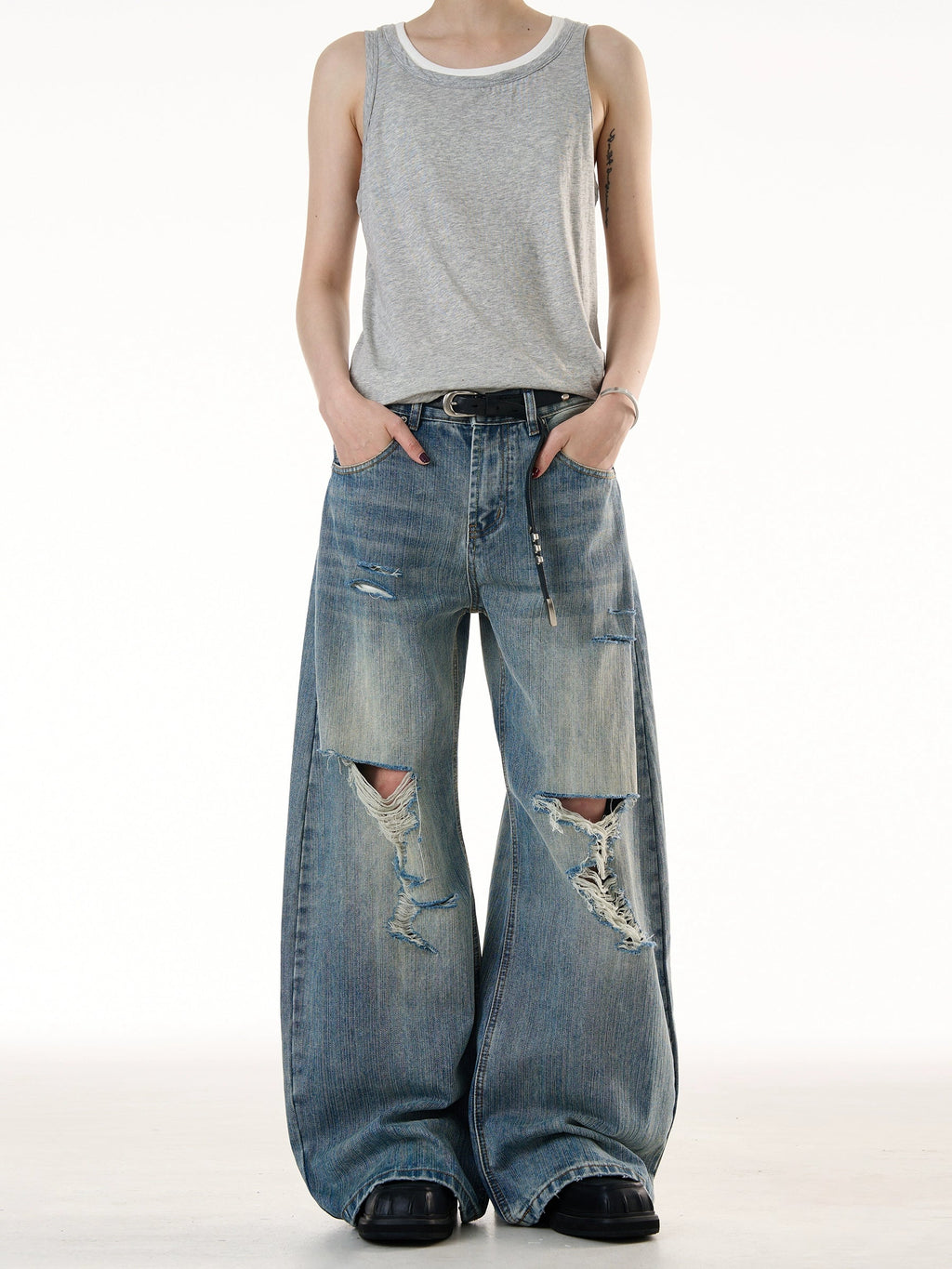 Demolished Bamboo Pattern Jeans  OR0438