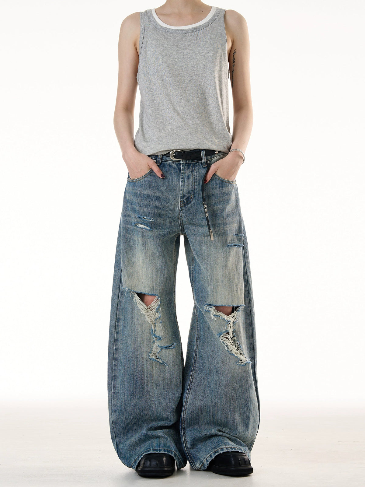 Demolished Bamboo Pattern Jeans  OR0438