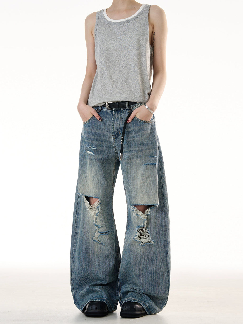 Demolished Bamboo Pattern Jeans  OR0438