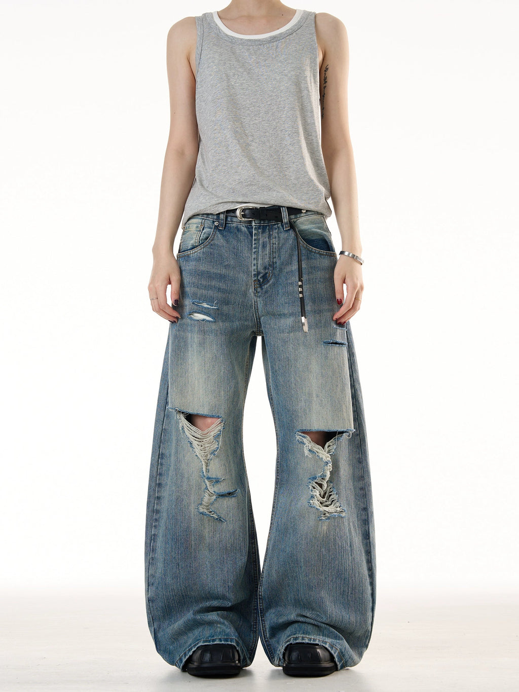 Demolished Bamboo Pattern Jeans  OR0438