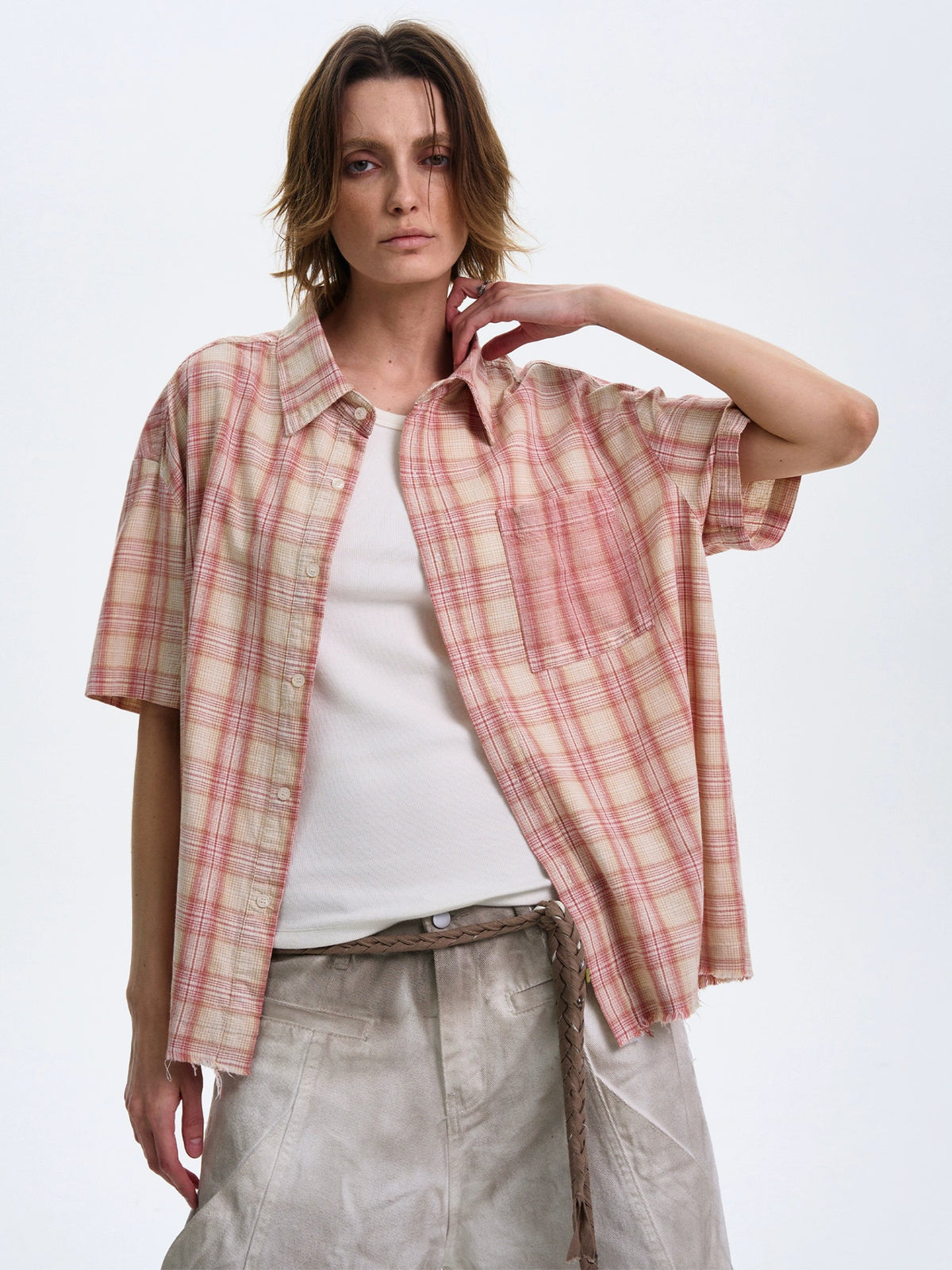 Muscle Plaid Short-sleeved Shirt  OR0447