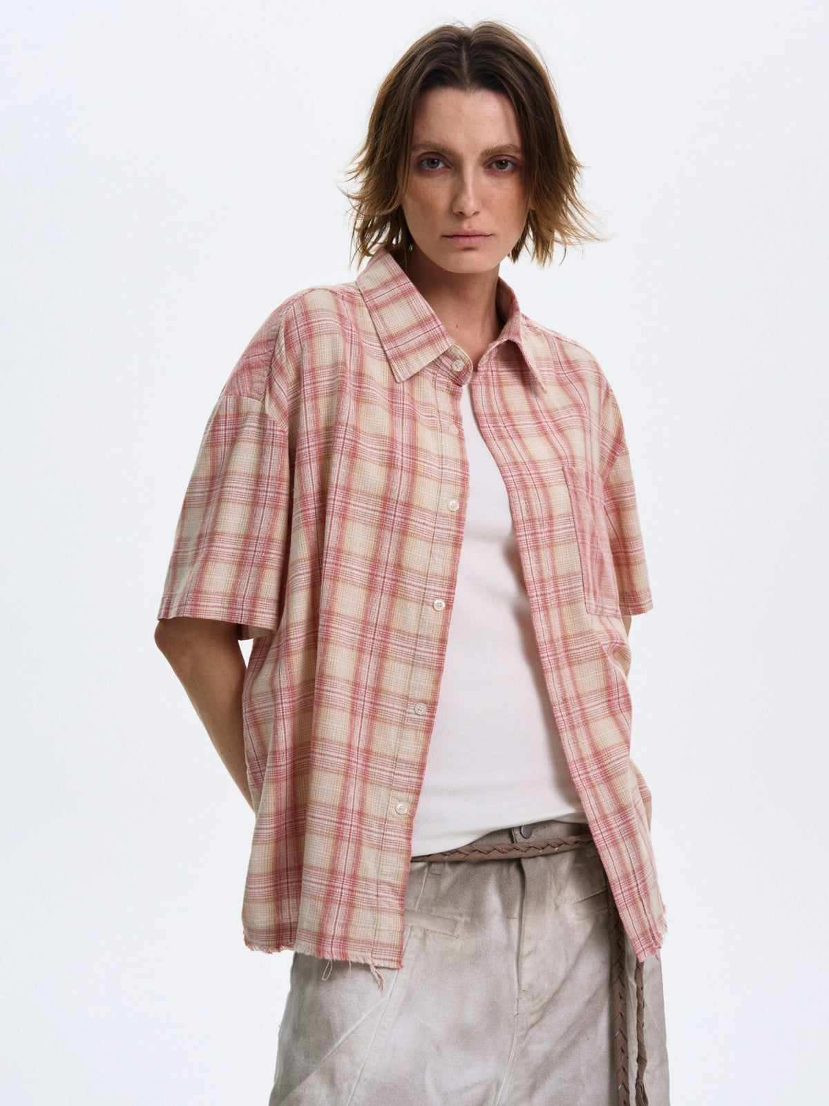 Muscle Plaid Short-sleeved Shirt  OR0447