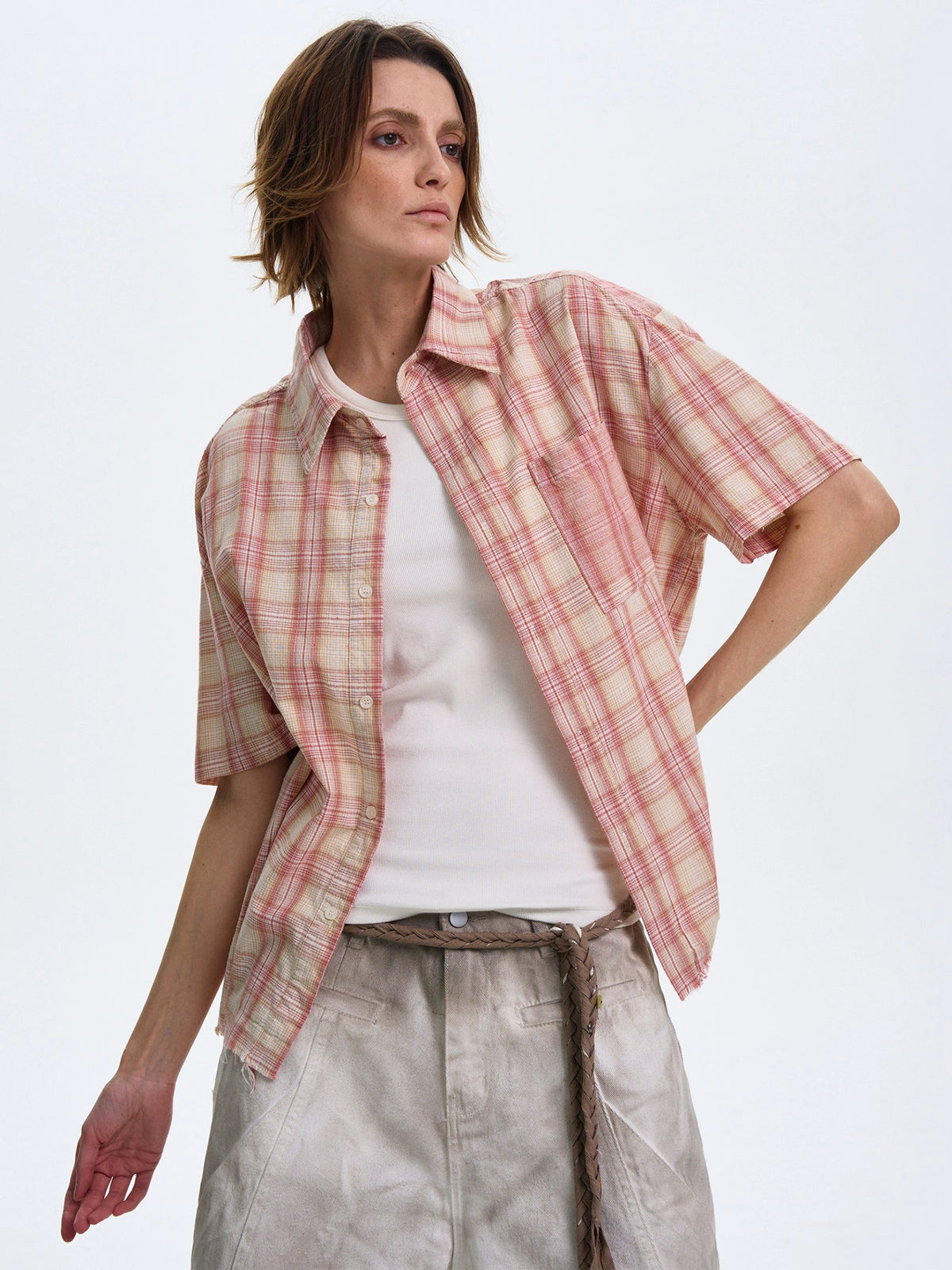 Muscle Plaid Short-sleeved Shirt  OR0447