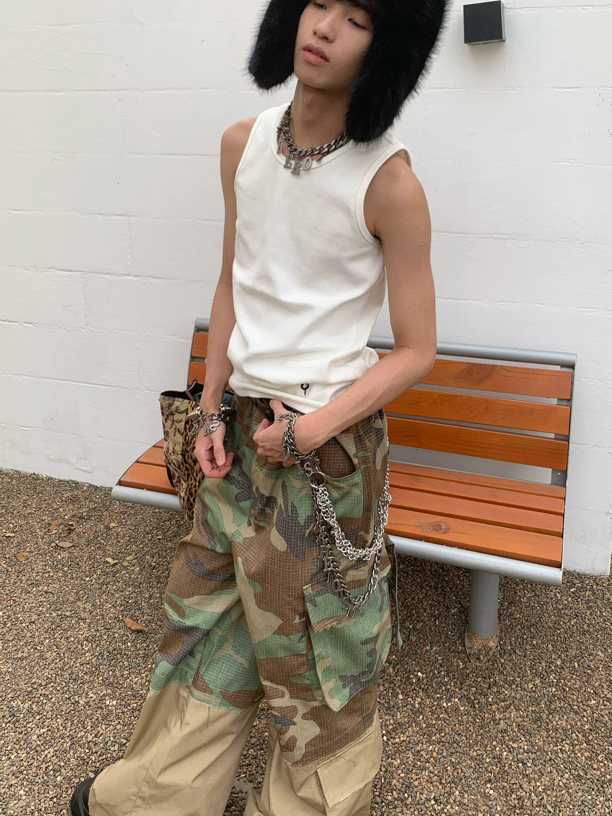 False Two-layer Frayed Camouflage Pants  OR0450