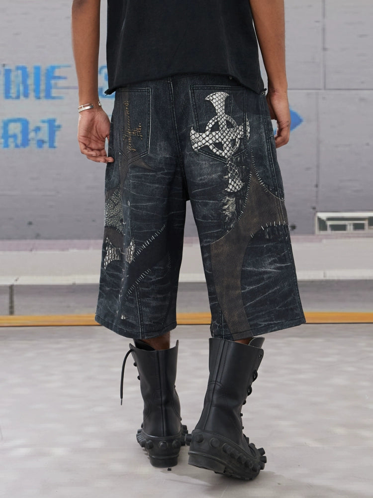 Street Cross Patchwork Denim Shorts  OR0451