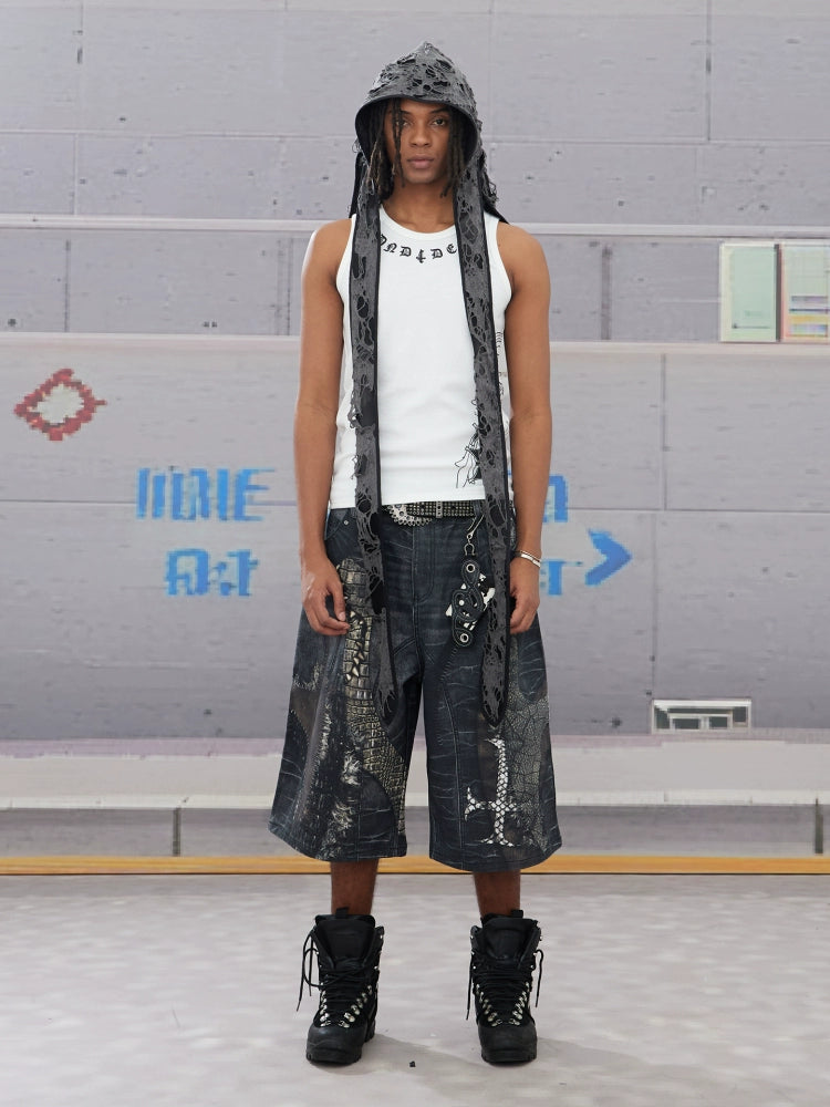 Street Cross Patchwork Denim Shorts  OR0451